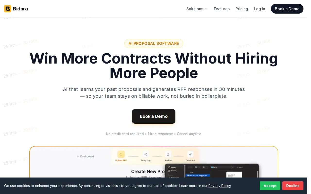 Screenshot of the Bidara website