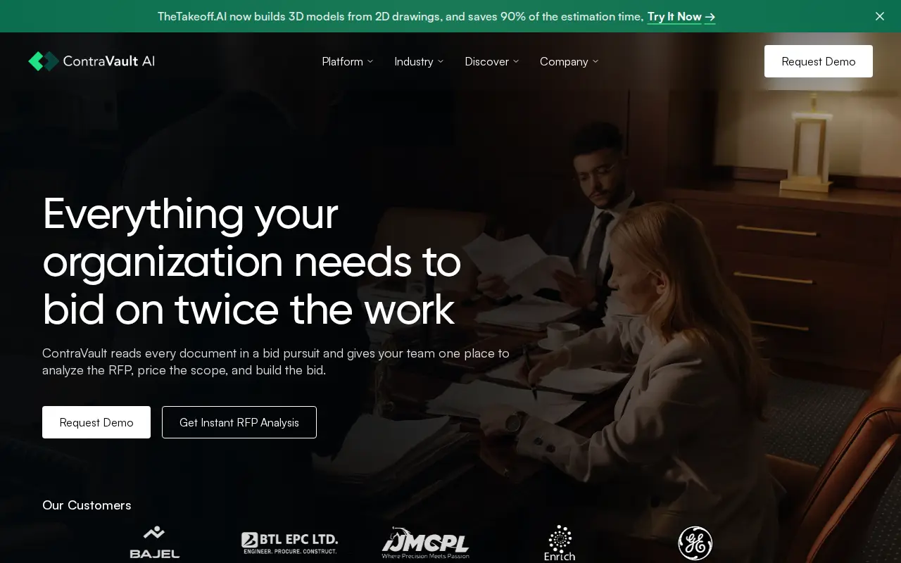 Screenshot of the ContraVault AI website