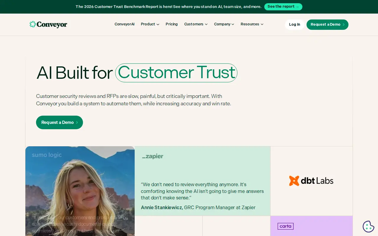Screenshot of the Conveyor website