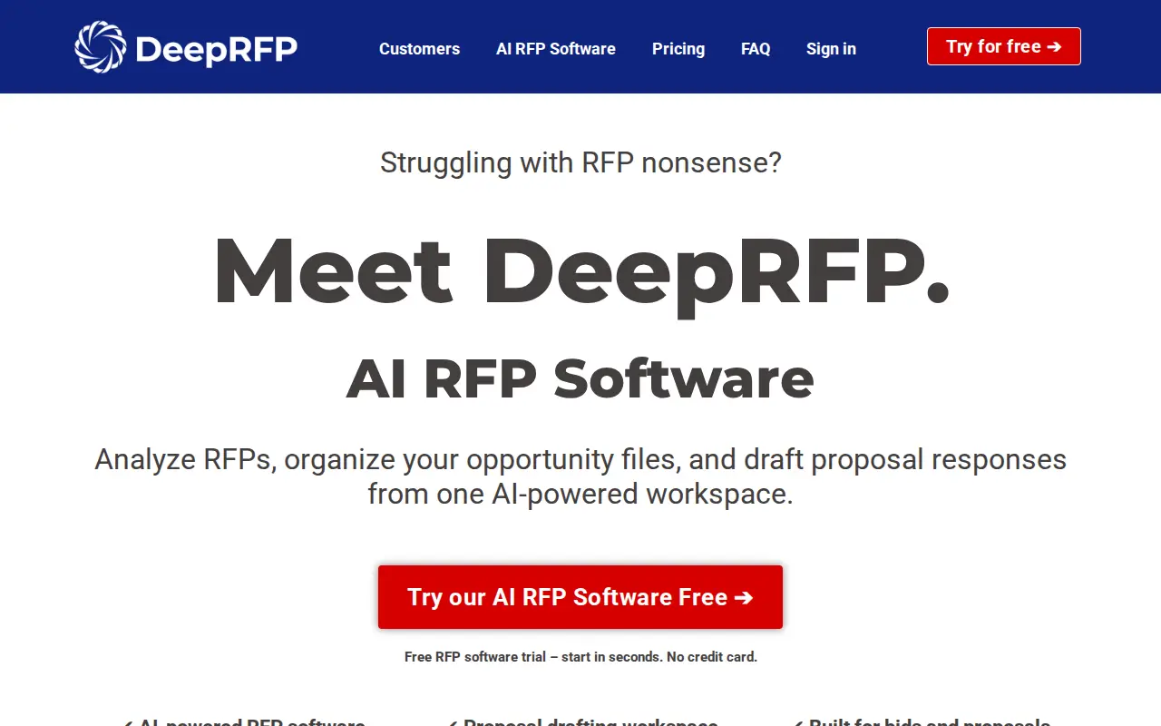 Screenshot of the DeepRFP website