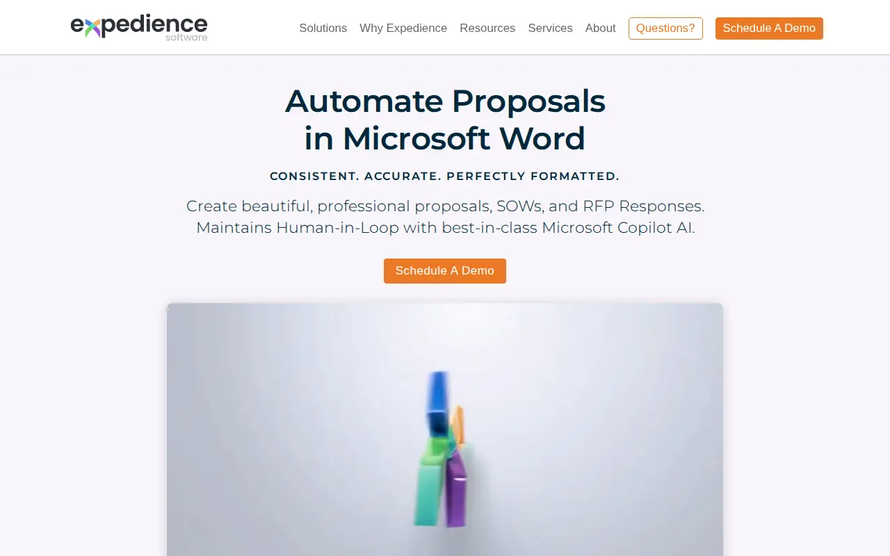 Screenshot of the Expedience Software website