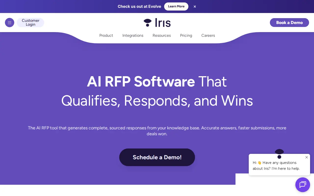 Screenshot of the Iris website