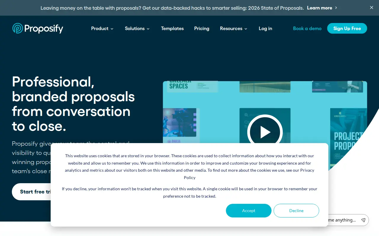 Screenshot of the Proposify website