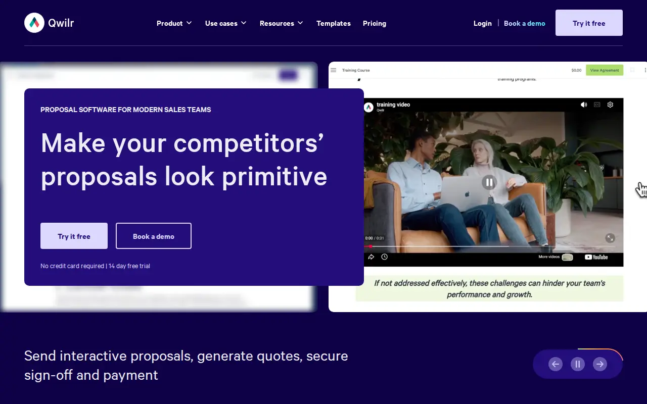 Screenshot of the Qwilr website