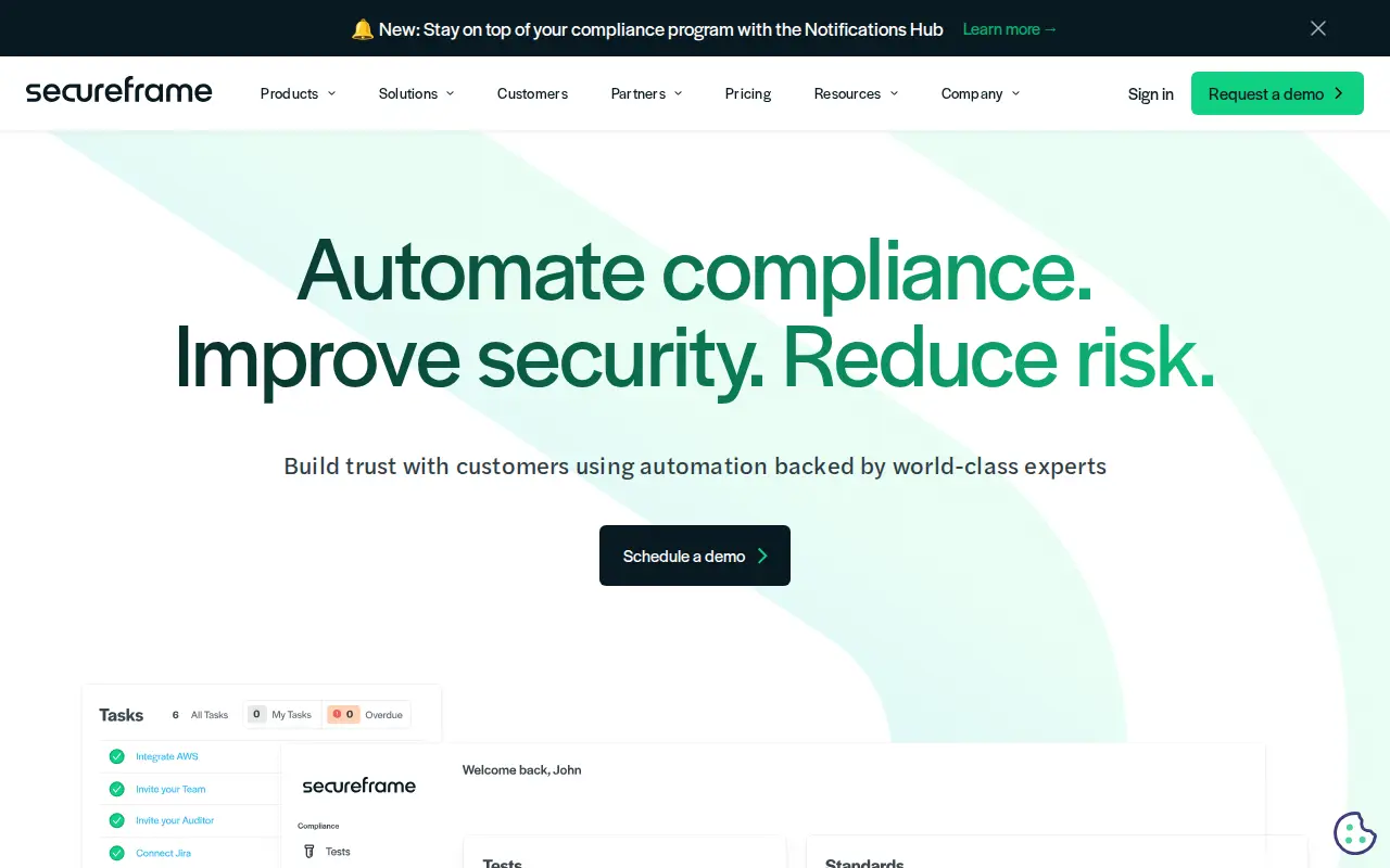 Screenshot of the Secureframe website