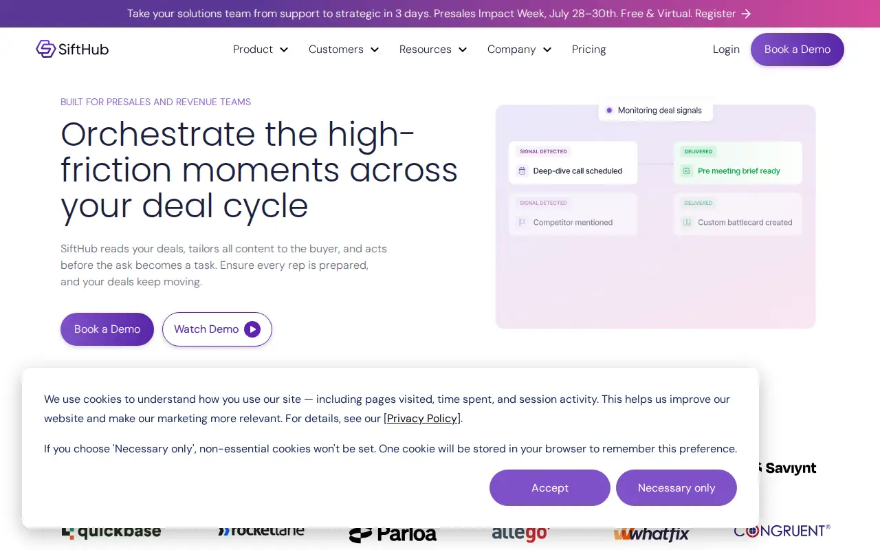 Screenshot of the SiftHub website