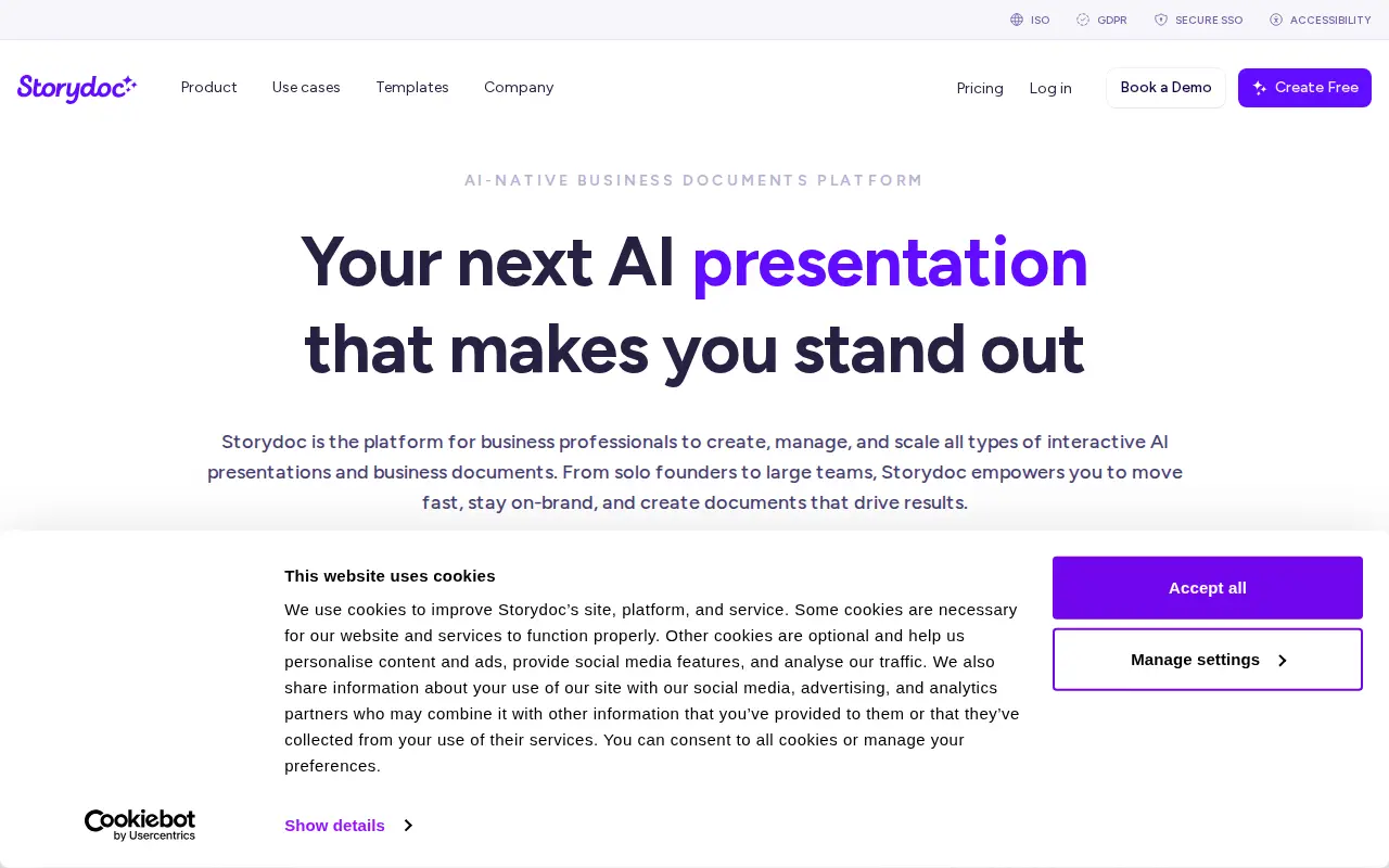 Screenshot of the Storydoc website
