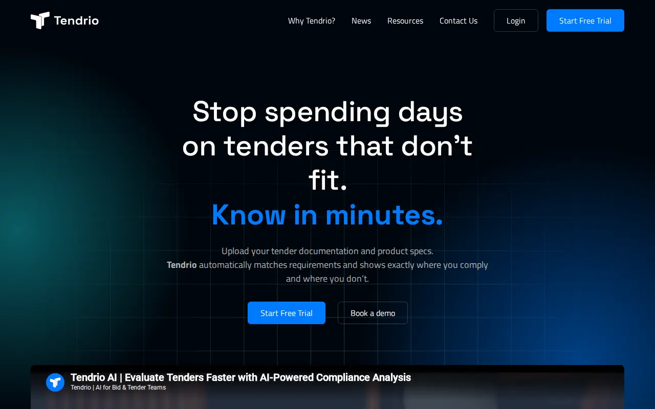 Screenshot of the Tendrio website