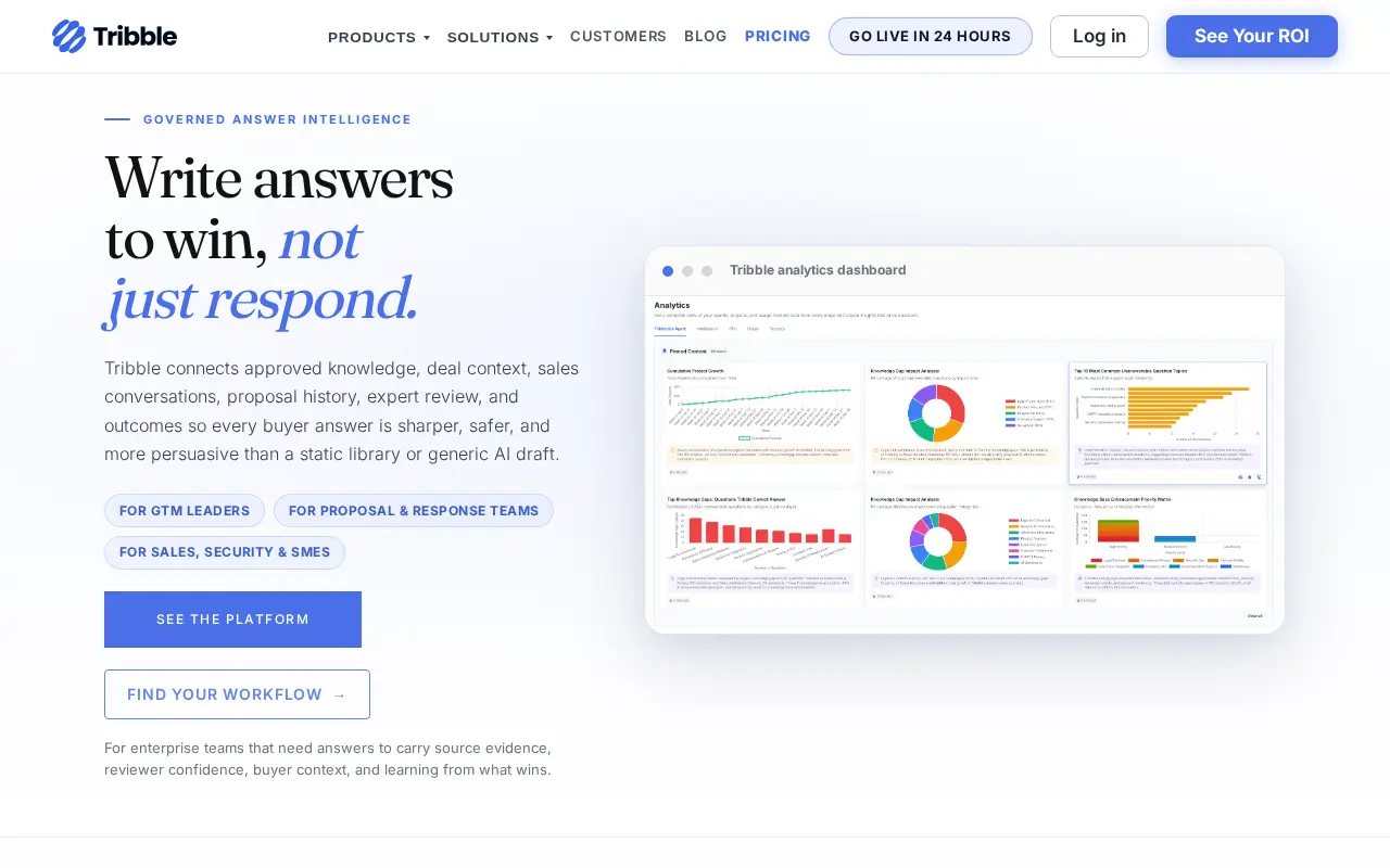 Screenshot of the Tribble website