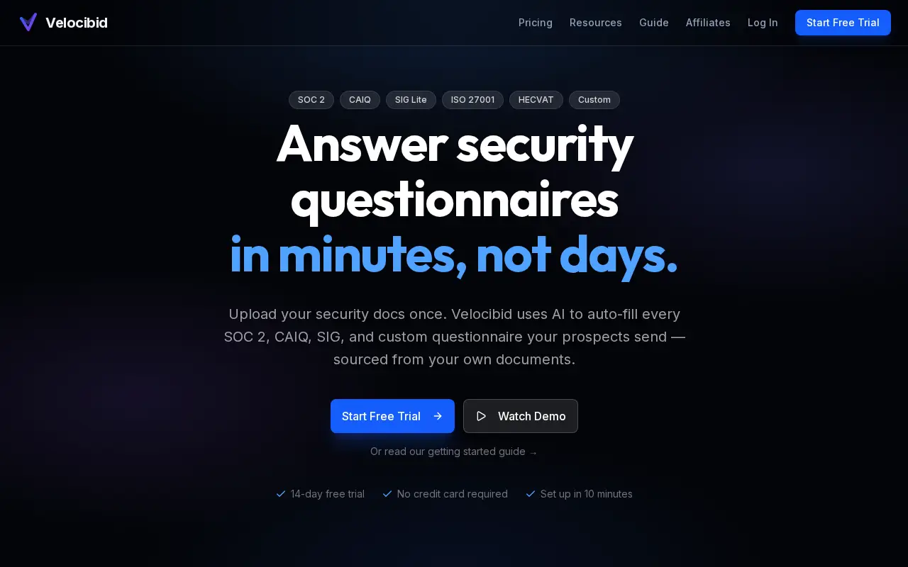 Screenshot of the Velocibid website