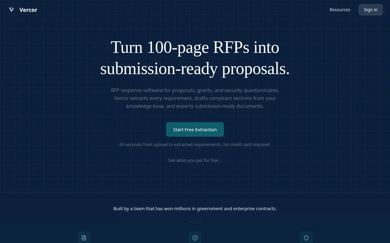 Screenshot of the Vercor website