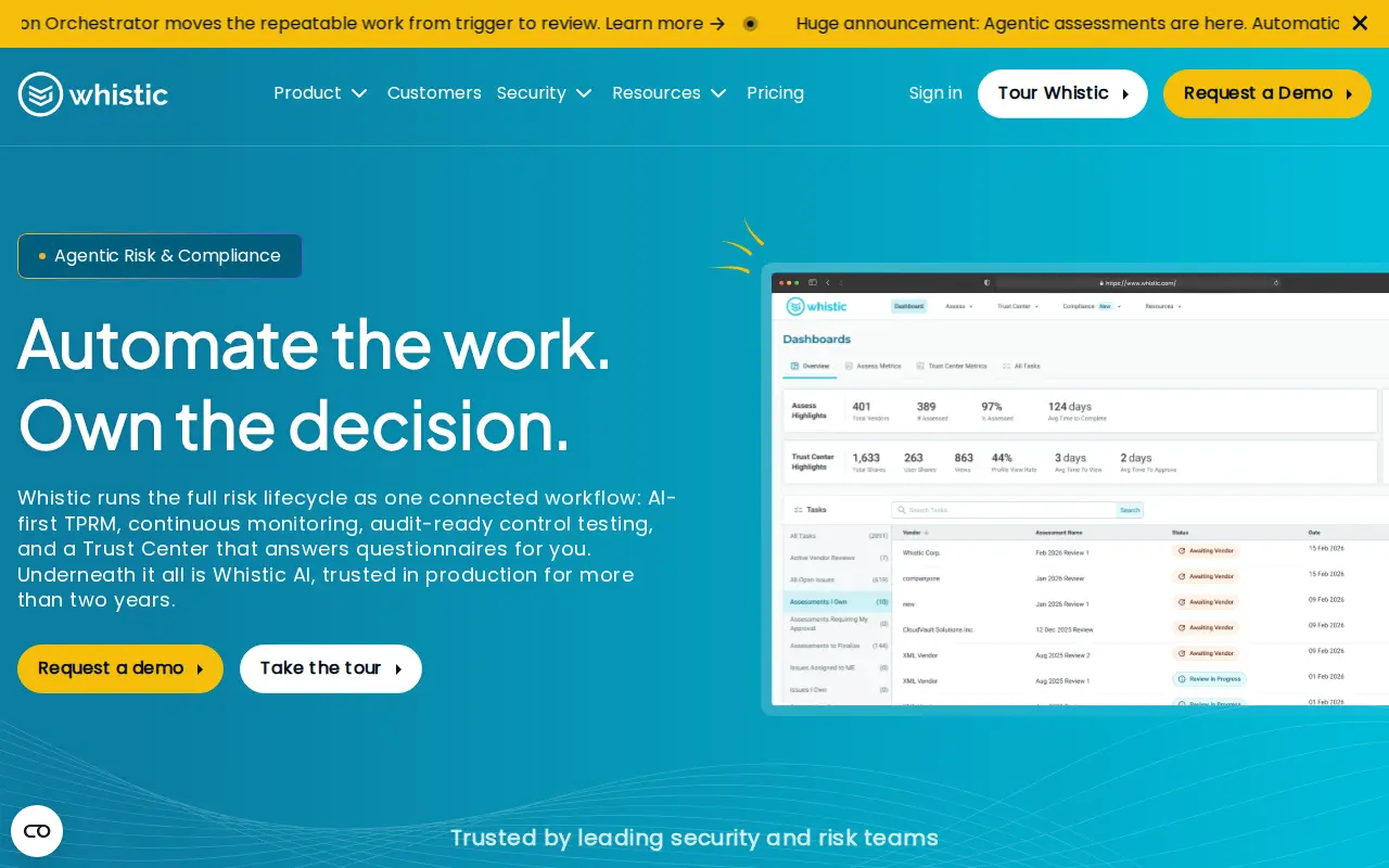 Screenshot of the Whistic website